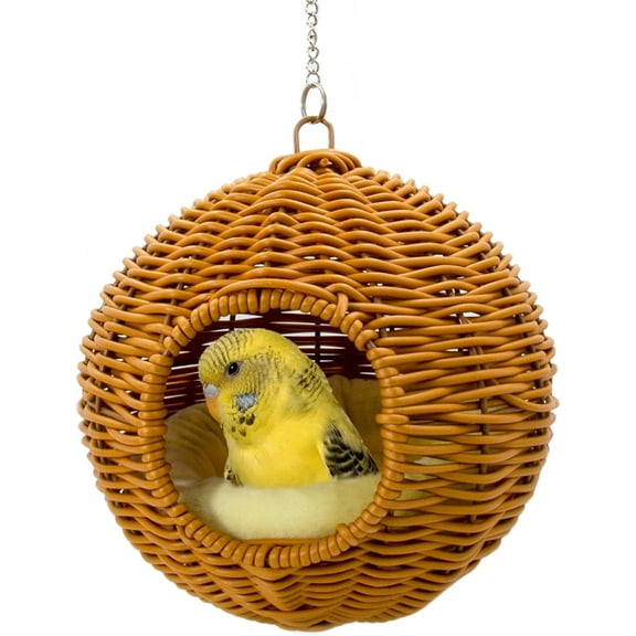 NCY Chewproof Steel Frame Bird Nest for Cage, Washable Small Bird Bed Hammock Hideout Lay Eggs Parakeet Nest Sleep, Parakeet Warm Bed House Hut for Lovebird, Canary, Budgie, Finch (Brown)