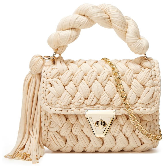 NCY Chunky Yarn Knit Crochet Tote Purse Crossbody Bags for Women - Handwoven Evening Clutch Flap Shoulder Bag