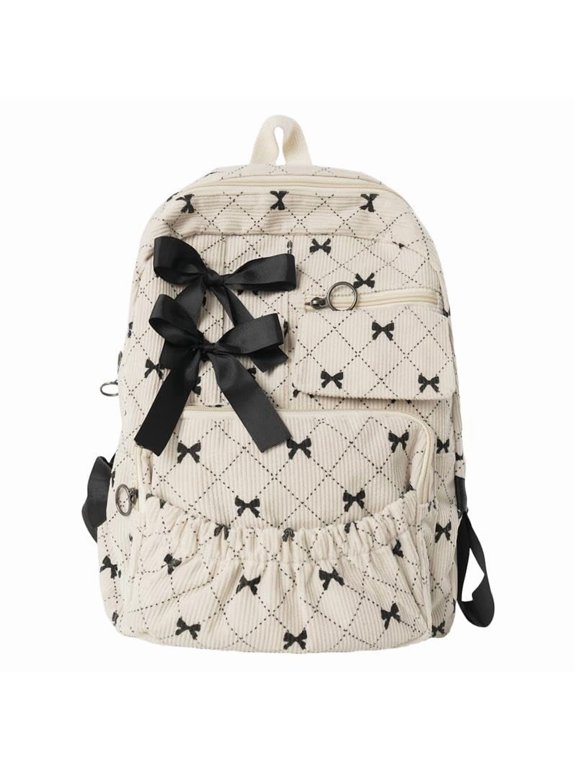 NCY Corduroy Cute Bow Backpack for Women Coquette Aesthetic Kawaii Bookbag Casual Bow Backpack