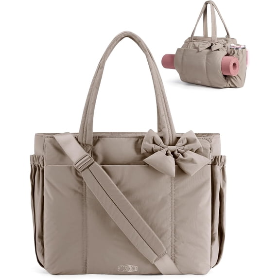 NCY Crush Bow Tote Bag for Women, Large Work Tote with 40oz Tumbler, Puffer Travel Tote Bag for Work, Yoga, Gym | For Mom, Diaper, Large Capacity, Everyday Bag
