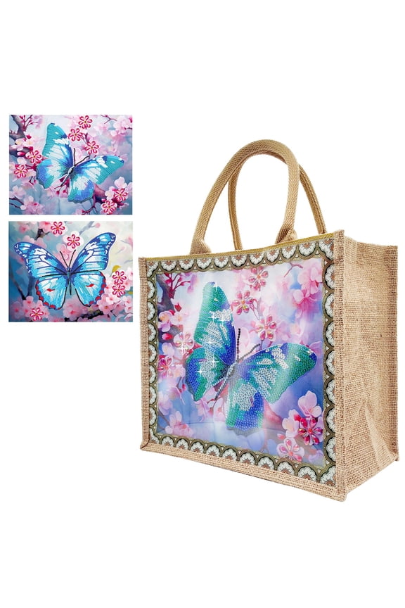 NCY DIY Diamond Art Tote Bag Kit for Adults, Diamond Art Handbag Kits with 2 Pcs Replaceable Linen Pattern, Diamond Painting Creative Handbag for Women Girl Art Craft Gift