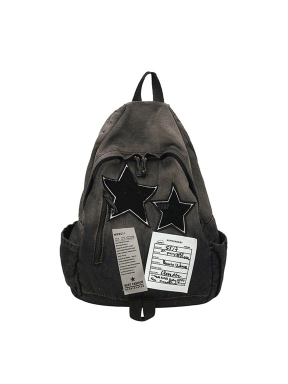 NCY Denim Backpack Y2K Travel Cute Kawaii Jean Backpack Goth Aesthetic Vintage Retro Denim Grunge Daypack for Travel Work(Black,Medium)