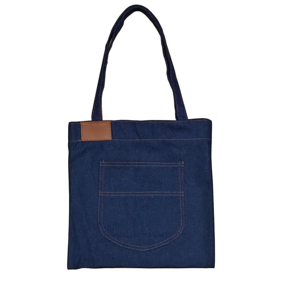NCY Denim Tote Bag, Navy Blue Shoulder Bag Handbag with Front Pocket and Zipper,for Gift Shopping Daily Use