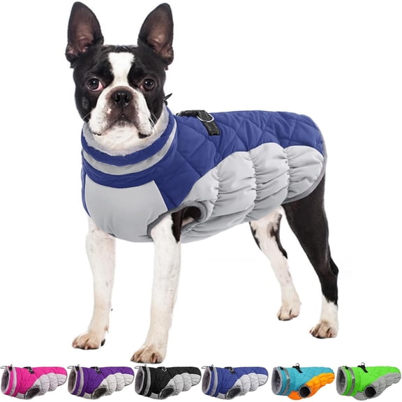 NCY Dog Jackets for Medium Dogs,Medium Dog Coat,Warm Pet Winter Coat Zip Up Back,Waterproof Dogs Jacket with D-Ring,Pet Cold Weather Coats with Fleece Lined, Snowsuit Pug Boston Terrier,Blue,M
