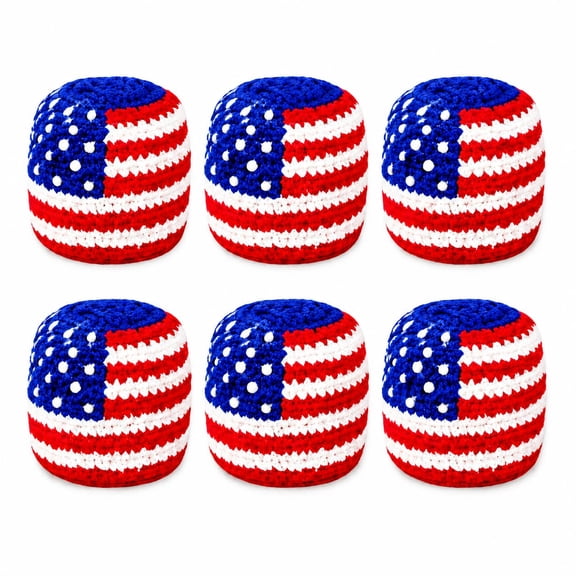 NCY Hand-Crocheted Hacky FootBags Set, 2.7oz Adult-Sized Sacks | Red, White, and Blue Patterned, Perfect for Adolescents and Beginners as Juggling Bags, Outdoor Games & Party Favors