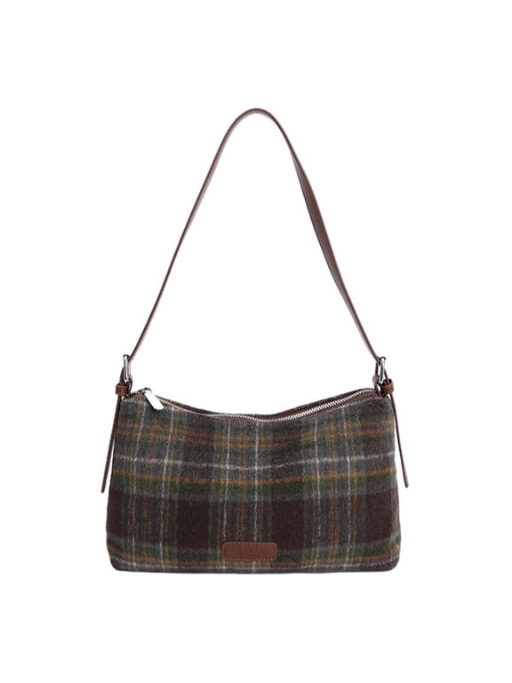 NCY Harris Tweed Crossbody Bags for Women Vintage Plaid Shoulder Bag Fall Winter Purse Leather Tote Handbag for Work Travel