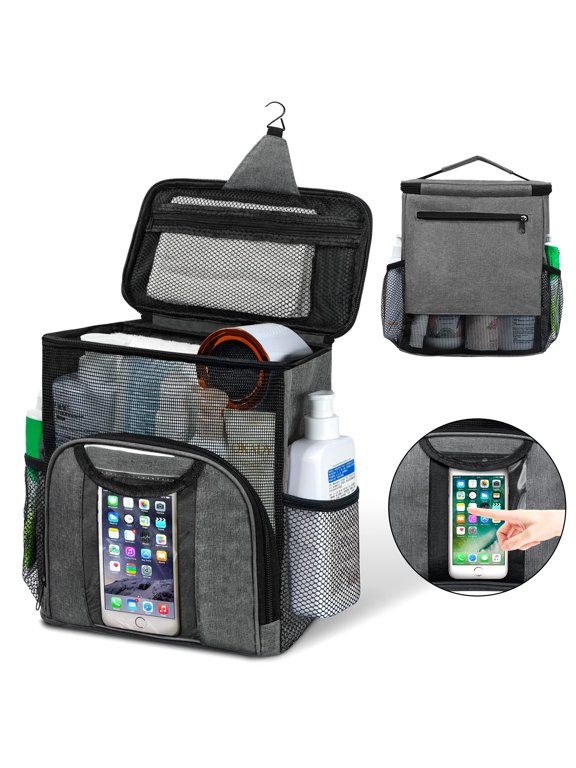 NCY Mesh Shower Caddy Portable Dorm Tote Bag, Quick Dry Hanging Toiletry Bag, Large Capacity Shower Bag for College Dorm Room Essentials for Boys and Girls for Bath Camping (Black)