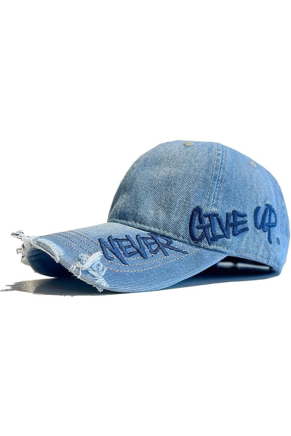NCY Never Give Up Embroidered Distressed Cap, Snapback Baseball Hat for Men & Women, Adjustable Dad Hat, Casual Outdoor Cap