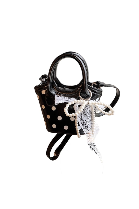 NCY Polka Dot Tote Bag Y2K Retro Cute Mini Crossbody Handbag Beaded Bow Lace Small Slouchy Hobo Shoulder Purse 90s for Lipsticks