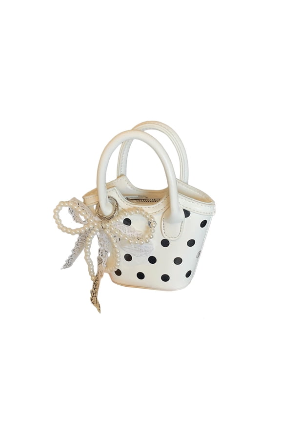 NCY Polka Dot Tote Bag Y2K Retro Cute Mini Crossbody Handbag Beaded Bow Lace Small Slouchy Hobo Shoulder Purse 90s for Lipsticks