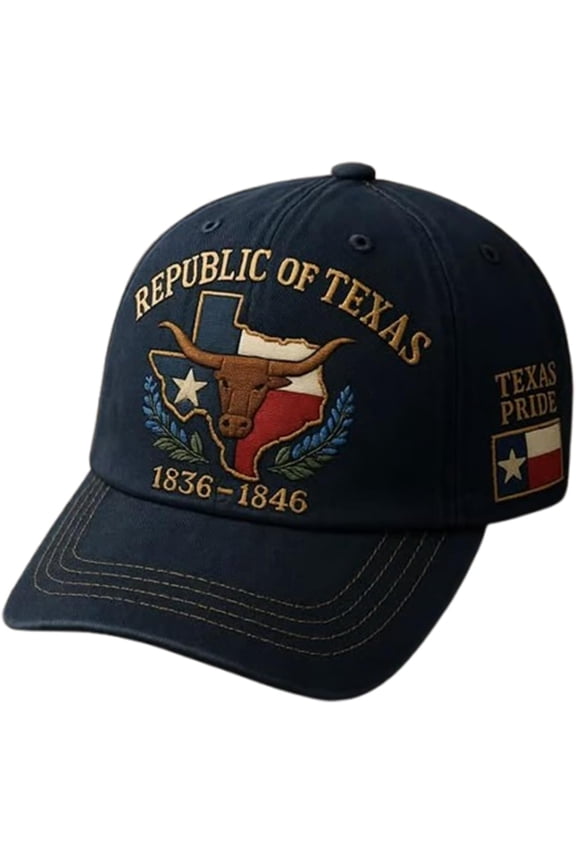 NCY Republic of Texas Commemorative Hat Hand Embroidered Baseball Cap with Dome Top and Short Brim, Totem National Style Blue-Black