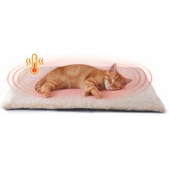 NCY Self Warming Cat Bed, Heating Cat Pad, Extra Soft Flannel Surface, Removable Washable, Thick Thermal Mat with Non-Slip Bottom (Ivory, 24" X 18")