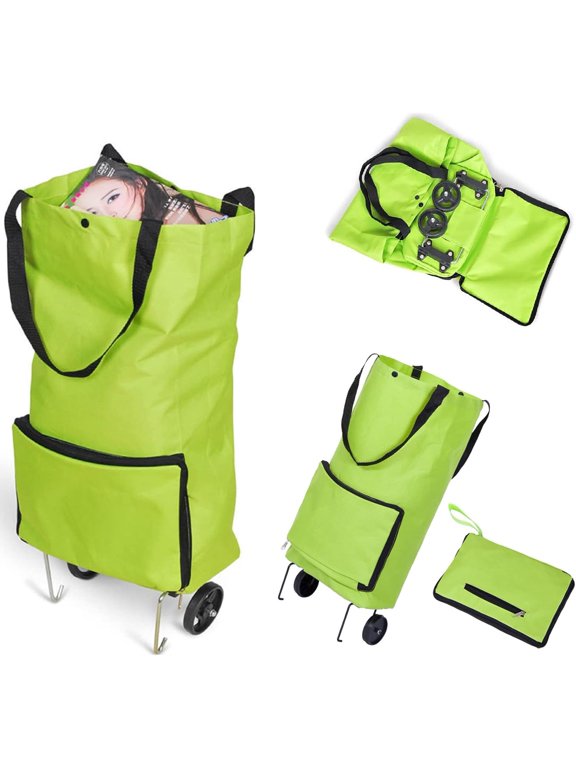NCY Shopping Cart with Wheels Tug Foldable Grocery Carts Large Capacity Supermarket Tug Bag Home Portable Oxford Cloth Pull Rod Push Bag Utility Cart for Condo Apartment Picnic Beach Travel,Green