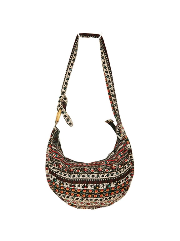 NCY Shoulder Bag for Women Hippie Crossbody Bag Bohemian Handbag Printed Pattern Hobo Bag Canvas Purse Cotton Satchel