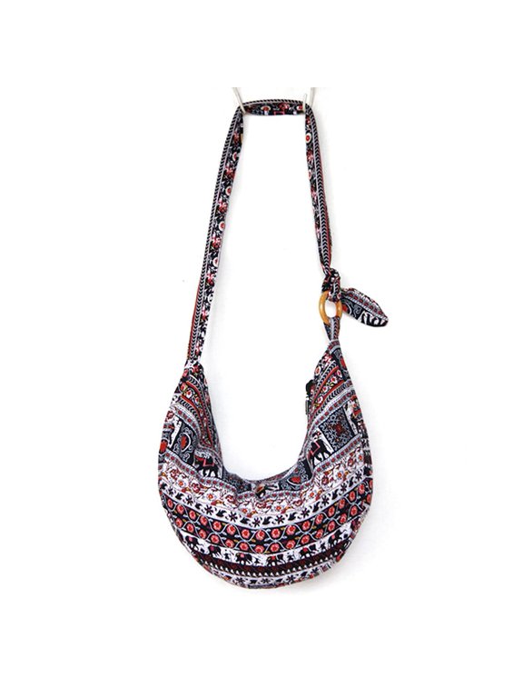 NCY Shoulder Bag for Women Hippie Crossbody Bag Bohemian Handbag Printed Pattern Hobo Bag Canvas Purse Cotton Satchel