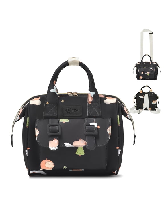 NCY Small Diaper Bag Crossbody, Convertible Mini Diapers Backpack 4 in 1 w/ Shoulder for Stroller, Travel, Small Mommy Daiper Tote with Insulated Pockets, Compact Baby Bag for Mom (Sky Blue Animal)