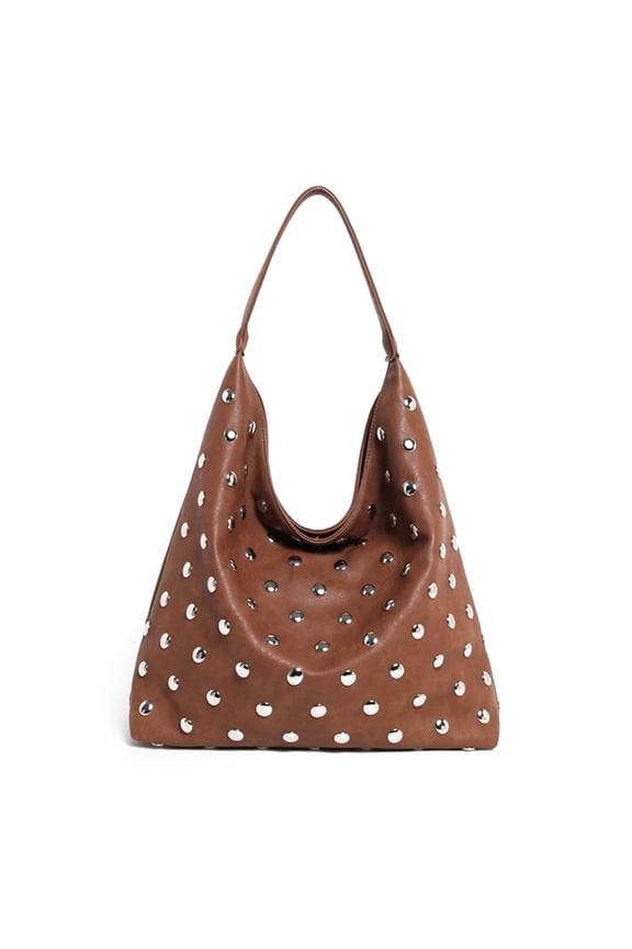 NCY Studded Hobo Bags for Women Soft Vegan Leather Studded Shoulder Handbag Slouchy Tote Purses