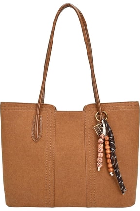 NCY Tote Bag for Women - Faux Suede Leather Purse Shoulder Top Handle Handbags Fall Hobo Work Satchel 2025 with Pendant