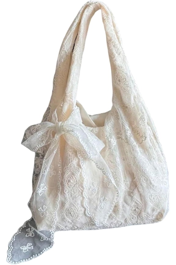 NCY Women's Bow Lace Tote Bags Shoulder Handbags Summer Travel Vacation Beach Bag