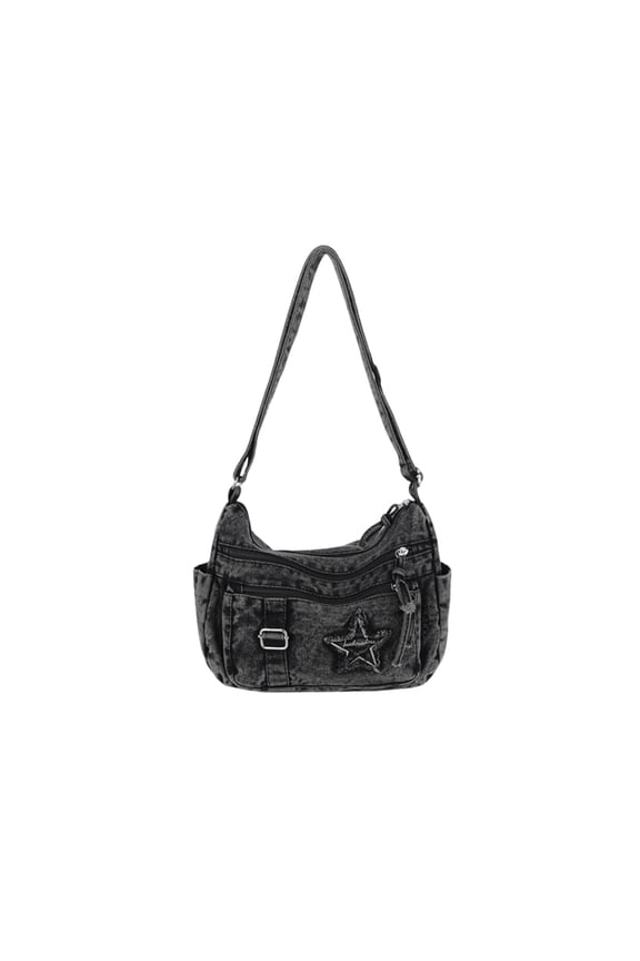 NCY Women's Denim Crossbody Purse with Multiple Pockets - Star Small Y2k Preppy Jean Shoulder Bag with Zipper, Casual & Stylish
