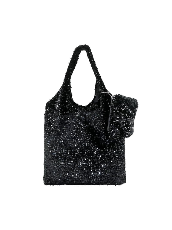 NCY Womens Sequin Tote Bag, Sparkly Shoulder Bag, Elegant Handbag, Large Capacity Shopping Bag Matching Coin Purse