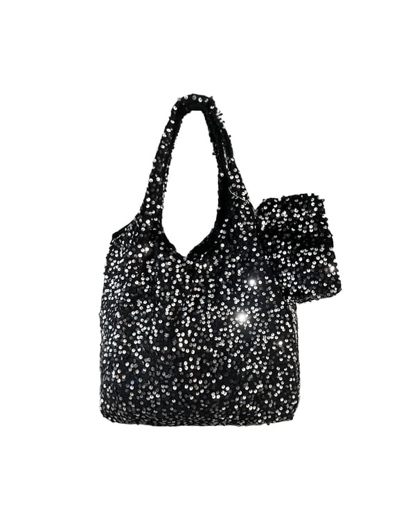 NCY Womens Sequin Tote Bag, Sparkly Shoulder Bag, Elegant Handbag, Large Capacity Shopping Bag Matching Coin Purse