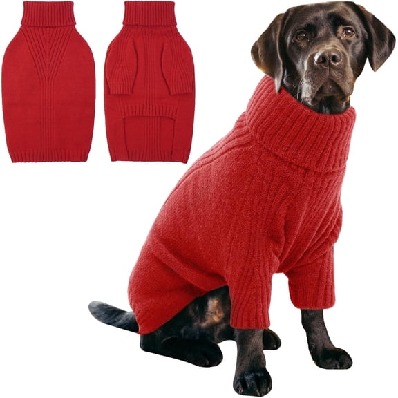 NCY XXL Dog Sweater,Thermal Knit Big Dog Sweater Christmas,Pet Turtleneck Doggy Sweatshirt for Extra Large Dogs Boy Girl,Stretchy Large Dogs Cold Weather Outfit Pitbull Clothes,(Red,2XL)