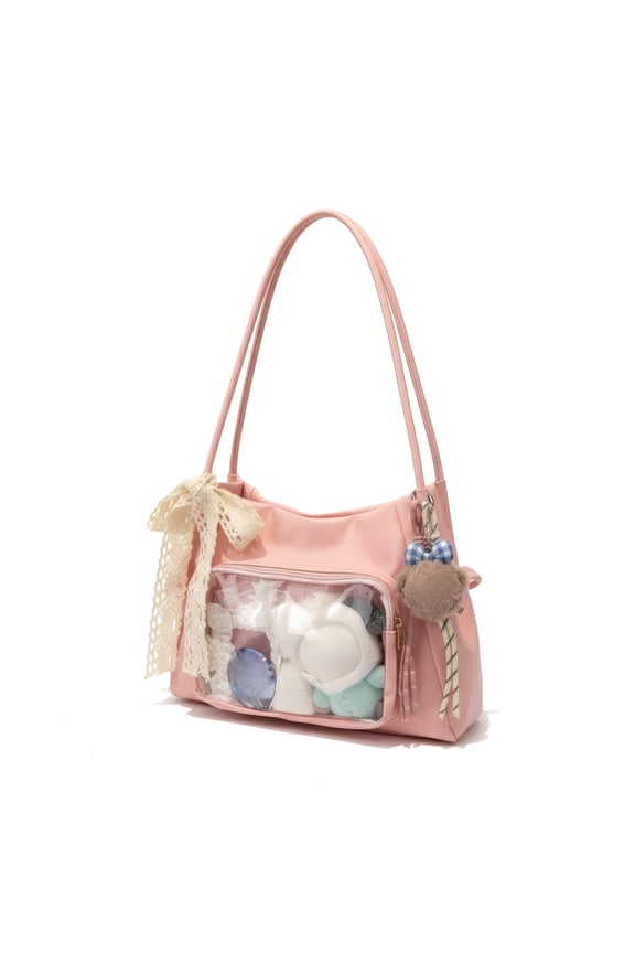 NCY kawaii ita bag, Clear Pin Display Window & Insert, Large Nylon Crossbody Messenger Tote for Anime Conventions & Concerts | Anime