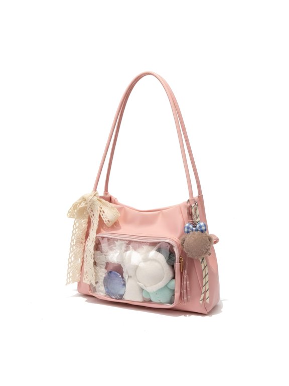 NCY kawaii ita bag, Clear Pin Display Window & Insert, Large Nylon Crossbody Messenger Tote for Anime Conventions & Concerts | Anime