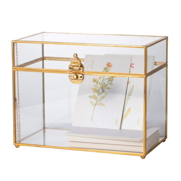 NCYP Gold Glass Card Box with Lid for Wedding Reception, Wishing Well, Centerpiece, Card Box Only