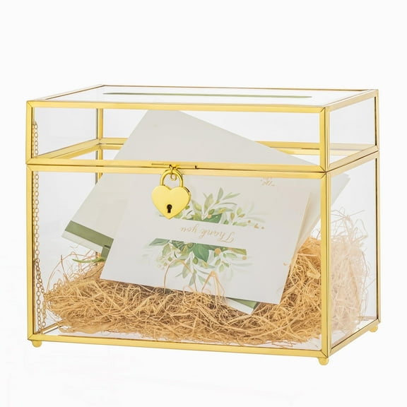 NCYP Gold Glass Lockable Wedding Card Box with Slot and Key for Reception and Home Decor (Card Box and Lock with Key Only)