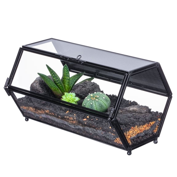 NCYP Small Stainless Steel Hexagon Shaped Enclosure Terrarium with Mesh, 4.7x7.8x4.1 inches Tabletop Jumping Spider, Small Insect Habitat, Horizontal Placed (Terrarium Only)