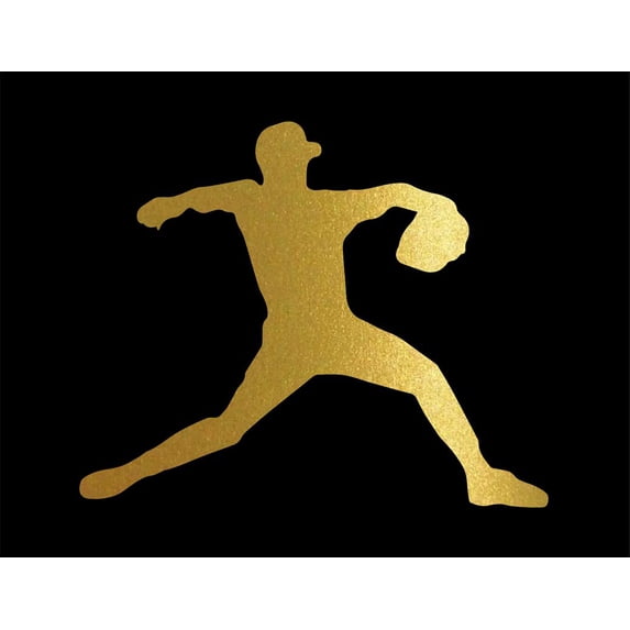 ND091G Baseball Pitcher Pitching The Ball Decal Sticker | 5.5-Inches By 4.7-Inches | Car, Truck Van SUV Laptop Macbook Decal | Gold Vinyl