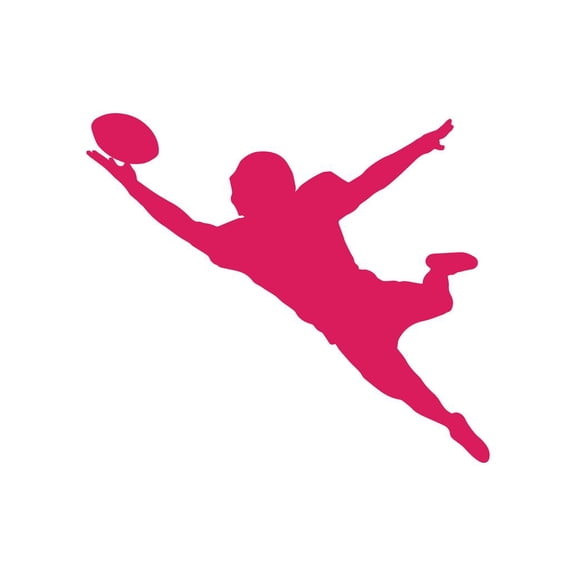 ND109HP Football Player Diving One Handed Catch Decal Sticker | 5.5-Inches By 4.5-Inches | Car, Truck Van SUV Laptop Macbook Decal | Hot Pink Vinyl