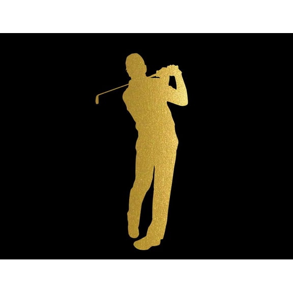 ND111G Golfer From Front After Making An Iron Shot Decal Sticker | 5.5-Inches By 2.5-Inches | Car, Truck Van SUV Laptop Macbook Decal | Gold Vinyl