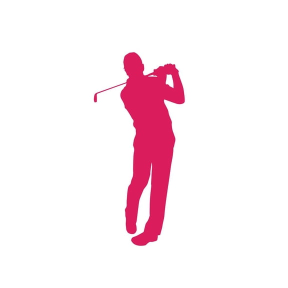 ND111HP Golfer From Front After Making An Iron Shot Decal Sticker | 5.5-Inches By 2.5-Inches | Car, Truck Van SUV Laptop Macbook Decal | Hot Pink Vinyl
