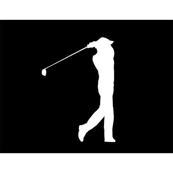 ND112W Golfer From Side View After Shot Decal Sticker | 5.5-Inches By 3.8-Inches | Car, Truck Van SUV Laptop Macbook Decal | White Vinyl