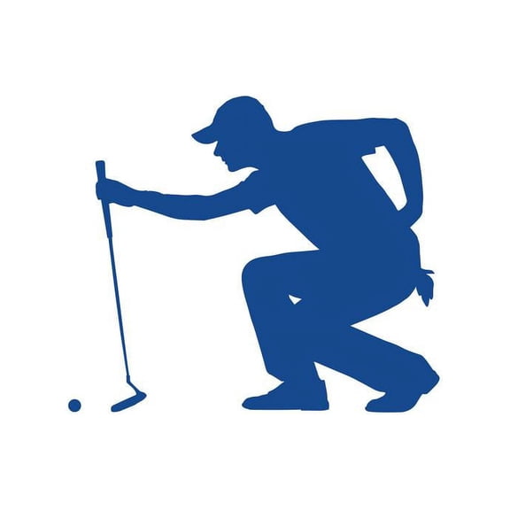 ND114B Golfer Lining Up The Putt Decal Sticker | 5.5-Inches By 4.6-Inches | Car, Truck Van SUV Laptop Macbook Decal | Blue Vinyl