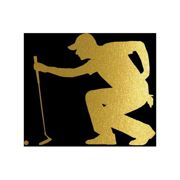 ND114G Golfer Lining Up The Putt Decal Sticker | 5.5-Inches By 4.6-Inches | Car, Truck Van SUV Laptop Macbook Decal | Gold Vinyl