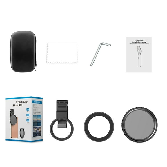 ND2-ND32 Lens Filter for Phone 16 15 14 13 Phone Camera Lens ND Filters with Clip and Adapter Rings 5 Stops Adjustable