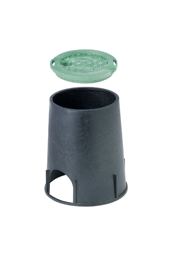 107BC 6 in. Valve Box and Cover, 9 in. Height, ICV Lettering, Black Box, Green Overlapping Cover, Black/Green