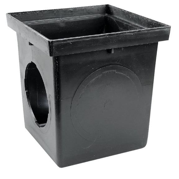 NDS 1200 Square Catch Basin Drain with 2 Openings, Connect to 3 Inch, 4 Inch, 6 Inch & 8 Inch Drain Pipes, Manages Heavy Water Flows, 12 Inch, Plastic, Black