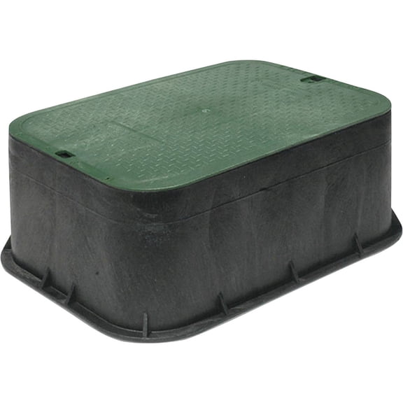 NDS 14 in. X 19 in. Rectangular Valve Box Extension and Cover, 6-3/4 in. Height, Irrigation Control Valve Lettering, Black Extension, Overlapping Green Cover, Black/Green