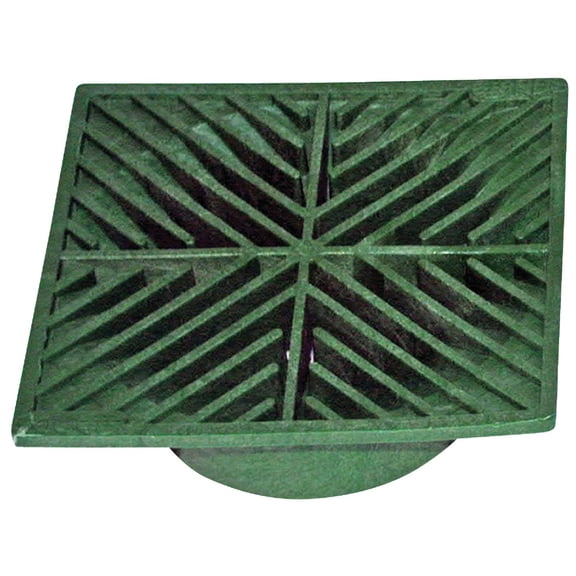 NDS 5, 6-Inch Square Grate, Connects to 3-Inch and 4-Inch Drain Pipes and Fittings, for Small Lawns, Landscaping and Patios, Plastic, Green