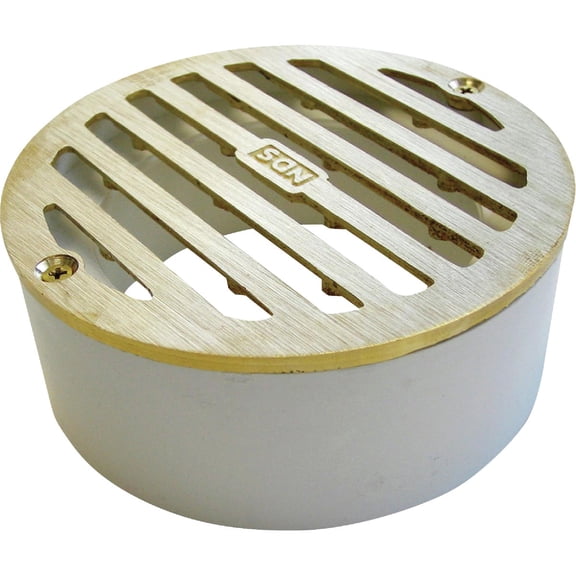 NDS 909B*, 3-Inch Round Grate with Collar, Connects to 2-Inch Drain Pipe and 3-Inch Drain Fittings, for Small Lawns, Landscaping and Patios, White Plastic and Satin Brass