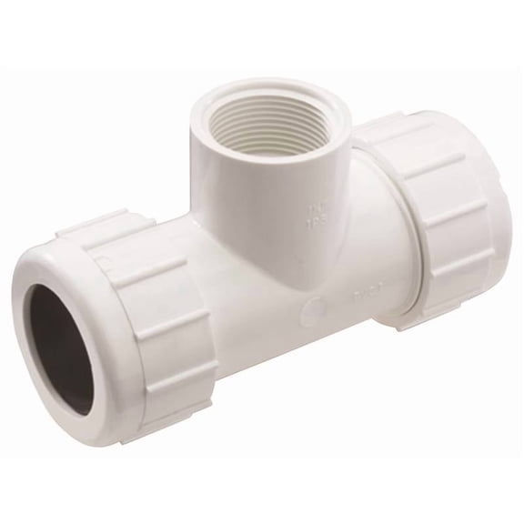 NDS CPT-0500-T Pipe Tee, 1/2 in, Compression x FNPT, PVC, White, SCH 40 Schedule, 150 psi Pressure
