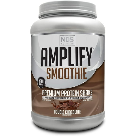 NDS Nutrition Amplify Smoothie Premium Whey Protein Powder Shake with Added Greens and Amino Acids - Build Lean Muscle, Gain Strength, Lasting Energy, and Lose Fat - Chocolate (30 Servings)