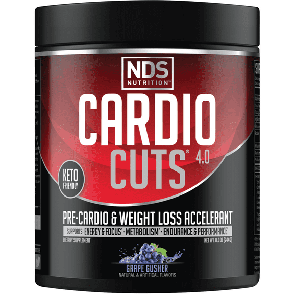 NDS Nutrition Cardio Cuts 4.0 Pre Workout Supplement-Advanced Weight Loss and Pre Cardio Formula with L-Carnitine, CLA, MCTs, L-Glutamine and Safflower Oil - Grape (40 Servings)