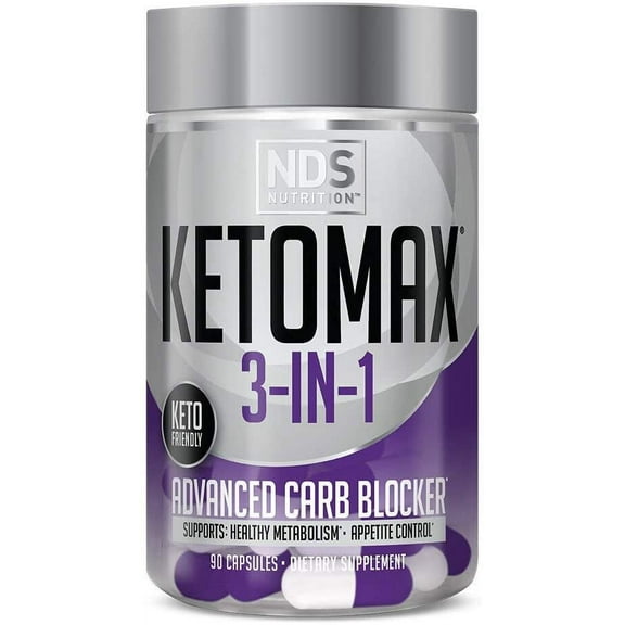 NDS Nutrition Keto-Max Advanced 3-in-1 - Keto Pills for Fat Loss Support - Carb Blocker Appetite Suppressant - White Kidney Bean, Chitosan, Raspberry Ketones, and Vanadium (90 Capsules)