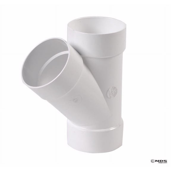 NDS 4P08 PVC 45-Degree Wye, Hub by Hub by Hub Connection, 4-Inch, White